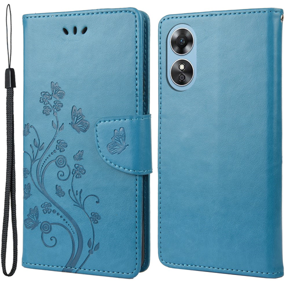 Θήκη με πτερύγιο για Oppo A17, Butterfly, μπλε