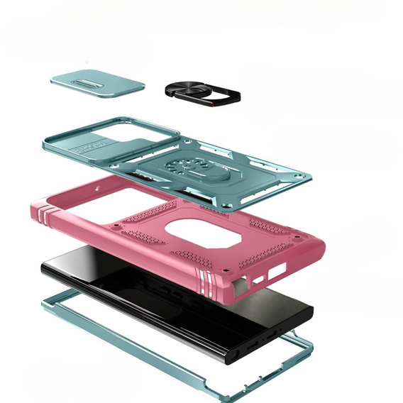 Θήκη για Samsung Galaxy S23 Ultra, CamShield Slide, πράσινο / ροζ