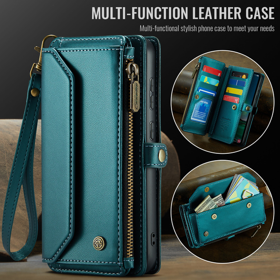θήκη CASEME για Samsung Galaxy S25 FE, RFID Leather Wallet, με λουράκι ώμου, πράσινη