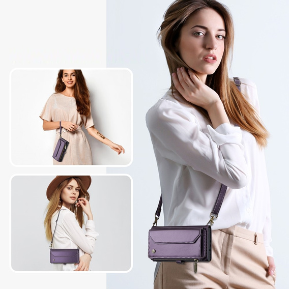 θήκη CASEME για Samsung Galaxy A55 5G, RFID Leather Wallet, με λουράκι ώμου, μωβ