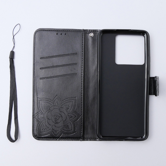 Θήκη με πτερύγιο για Xiaomi 13T / 13T Pro, Butterfly, μαύρη