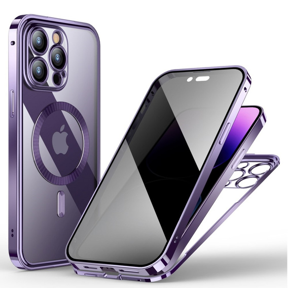 Θήκη για iPhone 14 Pro, Privacy Dual Glass, για MagSafe, μωβ