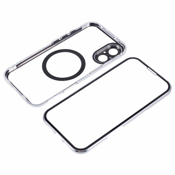 Μαγνητική θήκη MagSafe Dual Glass για iPhone 16, ασημένια