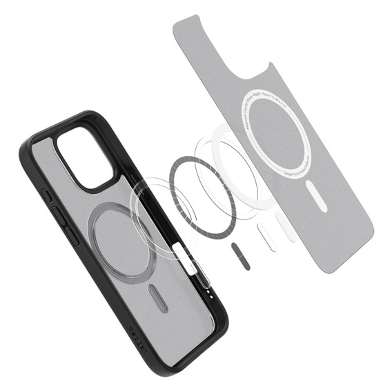 Θήκη MagSafe Spigen για iPhone 16 Pro, Ultra Hybrid, διαφανής / μαύρη + Μετριασμένο γυαλί 9H