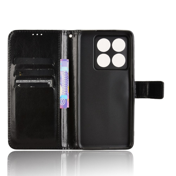 Θήκη με πτερύγιο για Xiaomi 14T Pro, Crazy Horse Wallet, μαύρη