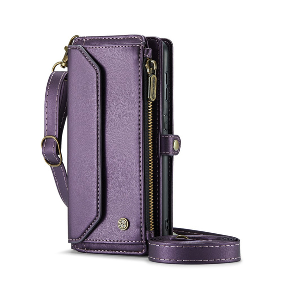 θήκη CASEME για Samsung Galaxy S24 FE, RFID Leather Wallet, με λουράκι ώμου, μωβ