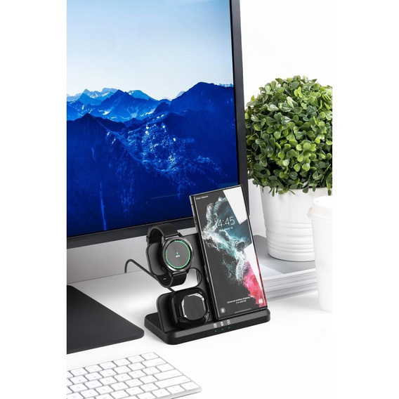 Ασύρματο φορτιστή 3 σε 1 QI γρήγορο για Samsung S25 S24 S23 Galaxy Watch Buds Σταθμός μαύρο