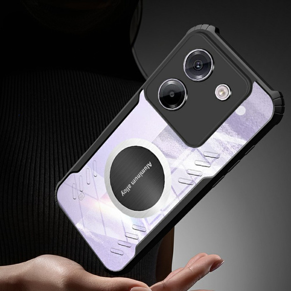 Θήκη για Xiaomi Poco M7 Pro 5G, με μαγνητική πλάκα, διαφανής / μαύρη