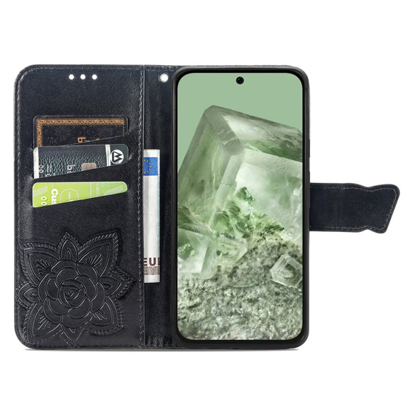 Θήκη με πτερύγιο για Google Pixel 8A, Butterfly, μαύρη