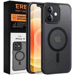 Θήκη για iPhone 12, για MagSafe, ERBORD Μatt Case, μαύρη + Γυαλί οθόνης