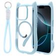 Θήκη για iPhone 16 Pro, για MagSafe, Cute Cat, μπλε + Γυαλί οθόνης