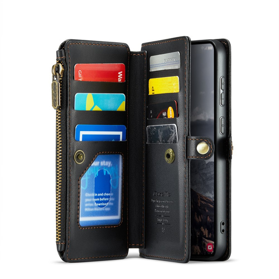 θήκη CASEME για Samsung Galaxy S24 FE, RFID Leather Wallet, με λουράκι ώμου, μαύρη