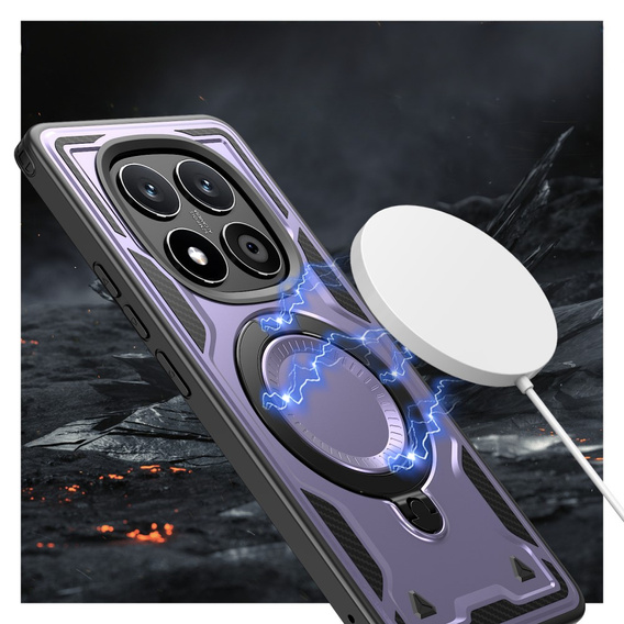 Θήκη για Xiaomi Redmi Note 14 Pro 5G /  Poco X7 5G, Στρατιωτικό MagSafe, μωβ + γυαλί 9H