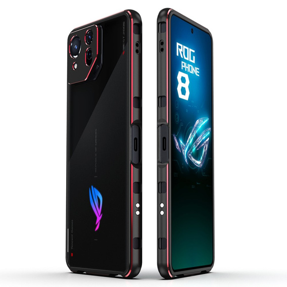 Θήκη για ASUS ROG Phone 8 Pro, Armor Bumper, με κάλυμμα φακού, μαύρο / κόκκινο