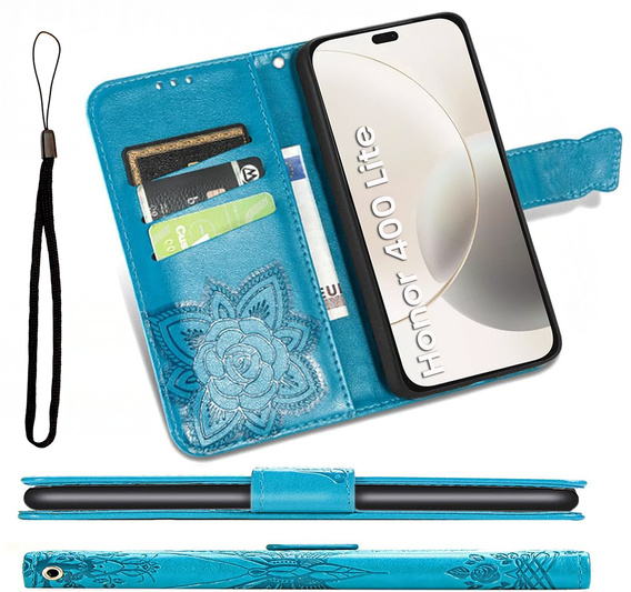 Θήκη με πτερύγιο για Honor 400 Lite, Butterfly, μπλε