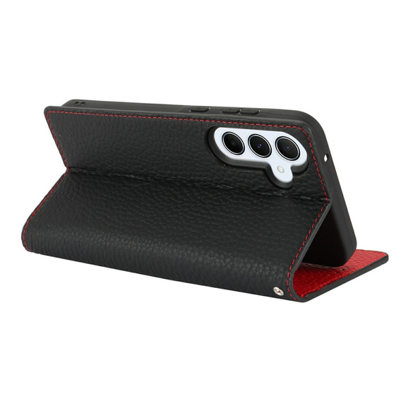 Θήκη με πτερύγιο για Samsung Galaxy S25, Litchi Skin Grain, μαύρη