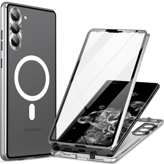 Μαγνητική θήκη MagSafe Dual Glass για Samsung Galaxy S23+ Plus, ασημένια