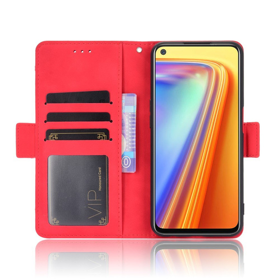 Θήκη με πτερύγιο για Realme 7, Card Slot, κόκκινη