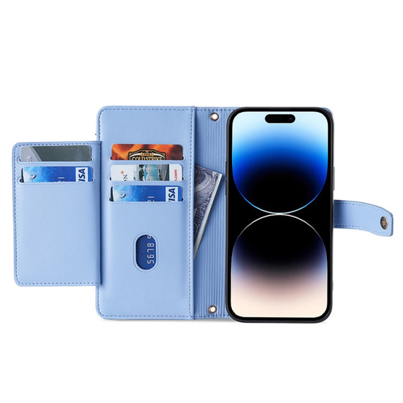 Θήκη με πτερύγιο για iPhone 14 Pro Max, Wallet Zipper Pocket, μπλε