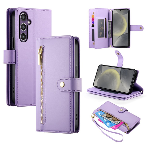 Θήκη με πτερύγιο για Samsung Galaxy S25, Wallet Zipper Pocket, μωβ