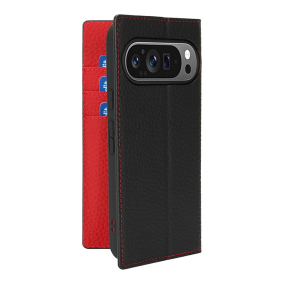 Θήκη με πτερύγιο για Google Pixel 10 / 10 Pro, δέρμα Litchi Grain, μαύρο