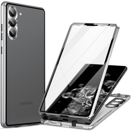 θήκη για το Samsung Galaxy S24, Magnetic Dual Glass, ασημένια