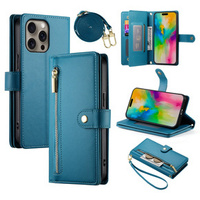 Θήκη με πτερύγιο για iPhone 16 Pro, Wallet Zipper Pocket, μπλε