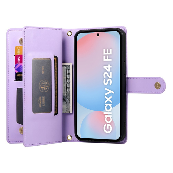 Θήκη με πτερύγιο για Samsung Galaxy S24 FE, Wallet Zipper Pocket, μωβ