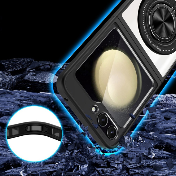 Θήκη για Samsung Galaxy Z Flip7 FE / Z Flip6, Corners Dropproof, για MagSafe, διαφανής / μαύρη