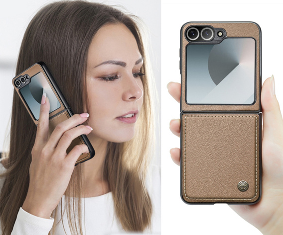 Θήκη για Samsung Galaxy Z Flip7 FE / Z Flip6, CASEME Litchi Leather, καφέ