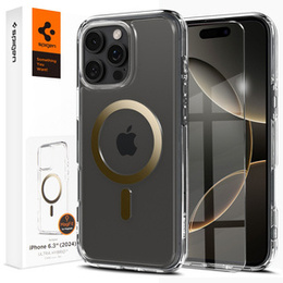 Θήκη MagSafe Spigen για iPhone 16 Pro, Ultra Hybrid, διαφανές / χρυσό + Μετριασμένο γυαλί 9H