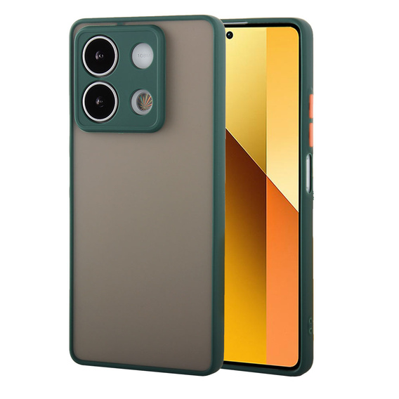 Θήκη σιλικόνης για Xiaomi Redmi Note 13 5G, με προστασία κάμερας, διαφανής / πράσινη + Tempered Glass 9H