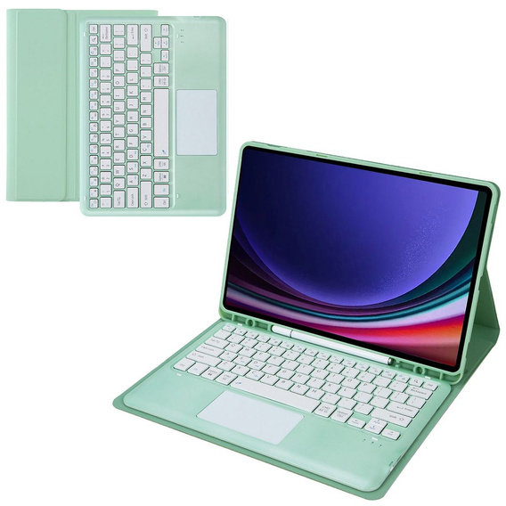 Θήκη + πληκτρολόγιο Samsung Galaxy Tab S9+, Leather Pen Slot TouchPad, ανοιχτή πράσινη