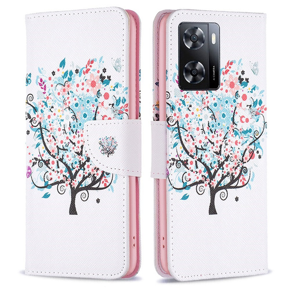 Θήκη με πτερύγιο για OPPO A57 / A57s, Wallet, colorful tree, λευκή