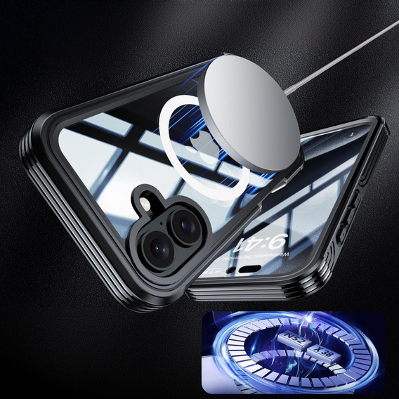 Θήκη για iPhone 16, Shockproof, με γυαλί, για MagSafe, μαύρη