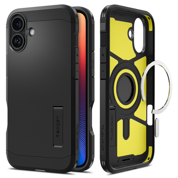 θήκη Spigen για iPhone 16 Plus, Tough Armor Mag Mag MagSafe, μαύρη + μετριασμένο γυαλί 9H