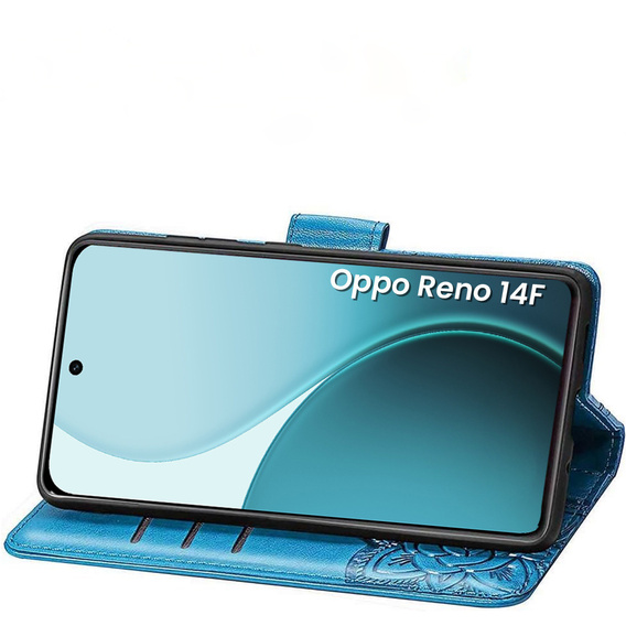 Θήκη πτερύγιο για Oppo Reno 14F, πορτοφόλι, πεταλούδα, μπλε