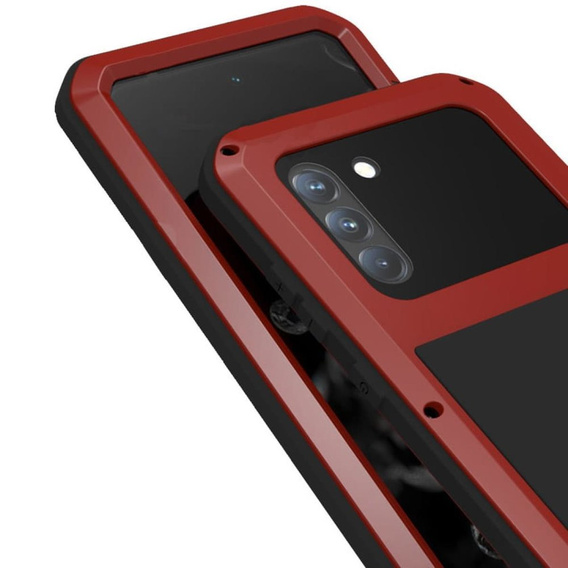 Love Mei Θήκη για Samsung Galaxy S21 FE, armored with glass, κόκκινη