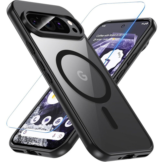 Θήκη για Google Pixel 9 Pro, για MagSafe, ERBORD Μatt Case, μαύρη + Γυαλί οθόνης