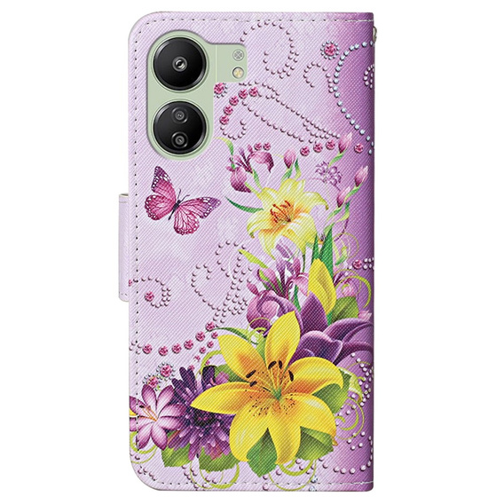 Θήκη με πτερύγιο για Xiaomi Redmi 13C / Poco C65, Wallet, Flowers and Butterflies, μοβ