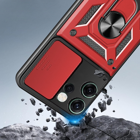 Θωρακισμένη θήκη για Oppo Reno 14F, με προστασία κάμερας, με βάση, κόκκινο