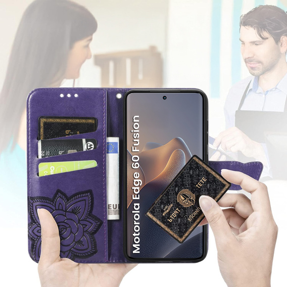 Θήκη με πτερύγιο για Motorola Edge 60 / 60 Fusion, Butterfly, μωβ