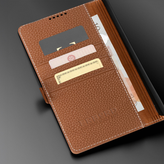 Δερμάτινη θήκη για Samsung Galaxy S24, ERBORD LeatherWallet, καφέ