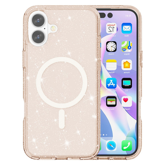 Θήκη για iPhone 17, για MagSafe, glitter, ημιδιαφανές χρυσό