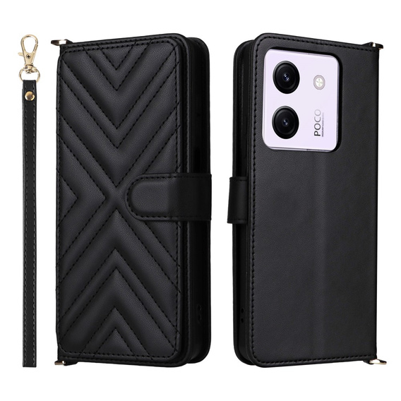 Θήκη με πτερύγιο για Xiaomi Poco M7 Pro 5G, Crossbody Leather Wallet, μαύρη