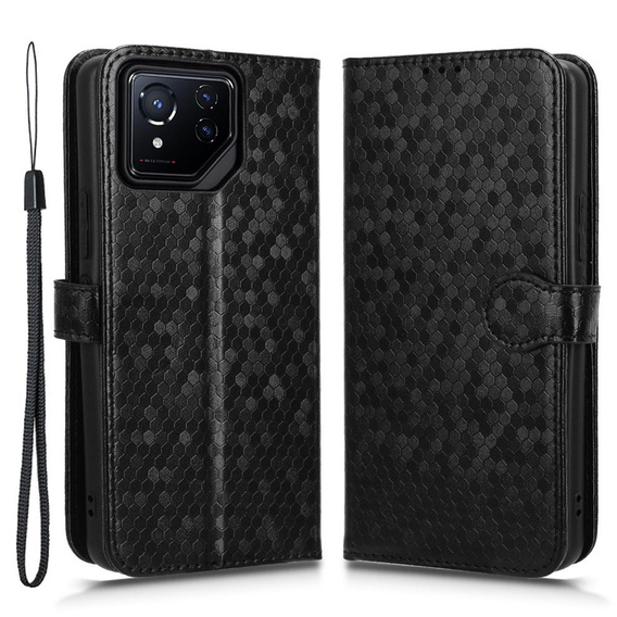 θήκη πτερύγιο για ASUS ROG Phone 8 Pro, Wallet Rhombus, μαύρη