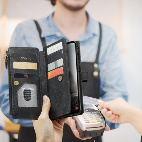 Η θήκη CASEME για Samsung Galaxy A56 5G, Leather Wallet Cash and Card Slots, με λουράκι, μαύρη