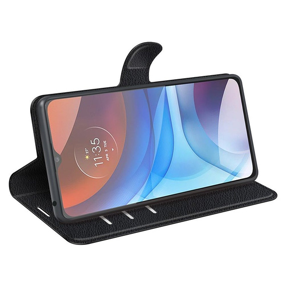 Θήκη με πτερύγιο για Motorola Moto E7 Power / E7i Power, Wallet Litchi Texture, μαύρη