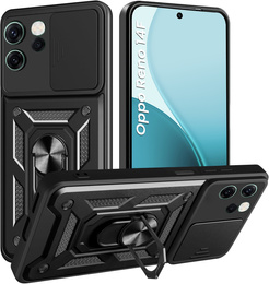 Θωρακισμένη θήκη για Oppo Reno 14F, με προστασία κάμερας, με βάση, μαύρο