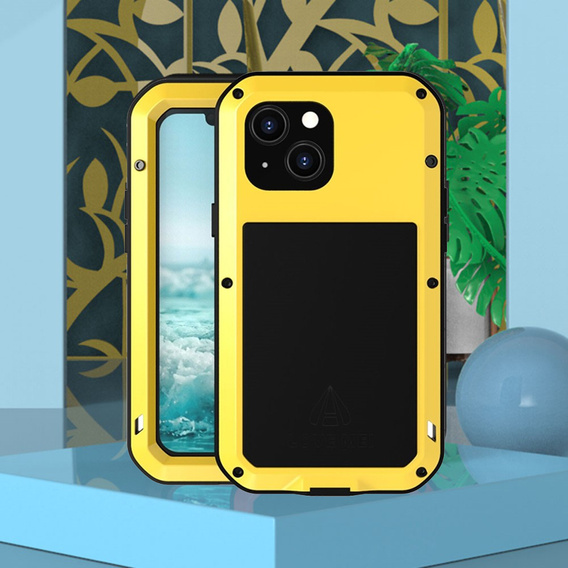 Love Mei Θήκη για iPhone 13 mini, armored with glass, κίτρινη / μαύρη